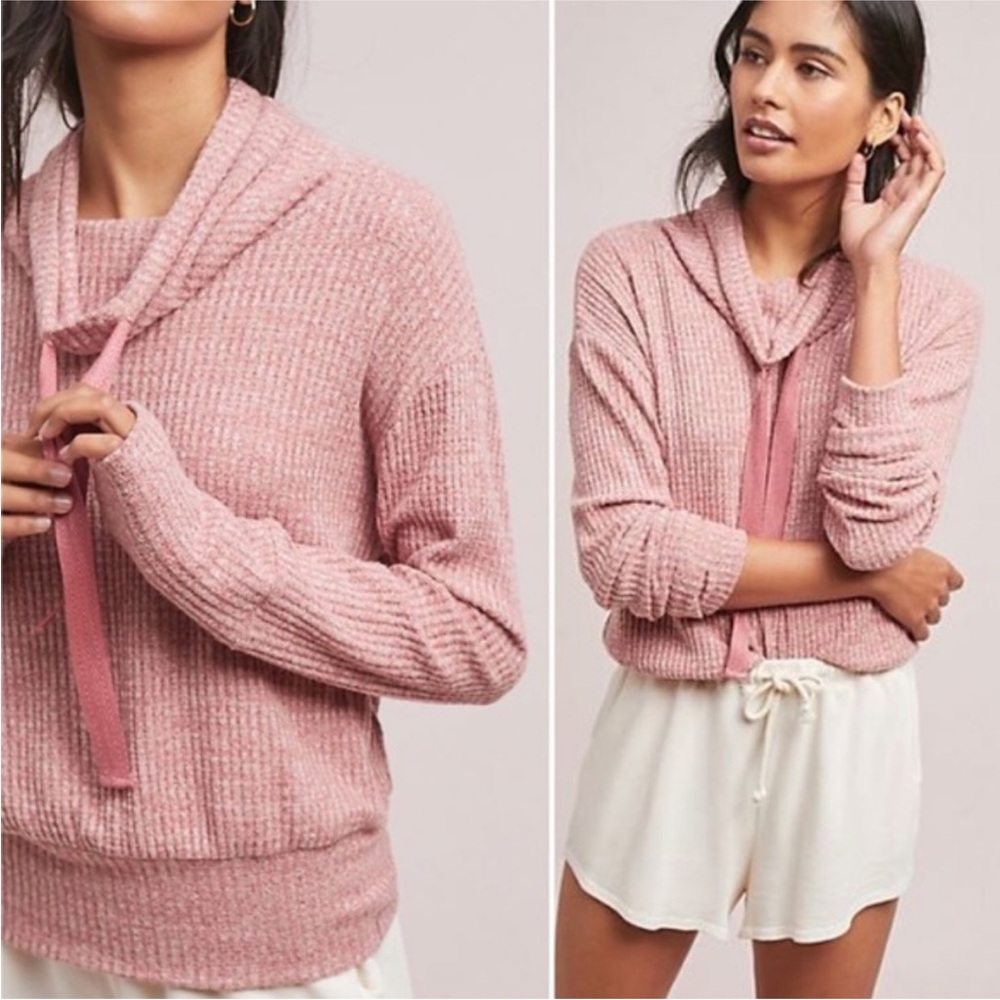 Anthropologie Saturday/Sunday Waffle Knit Cowl Neck Sweatshirt – Pink (M)‎